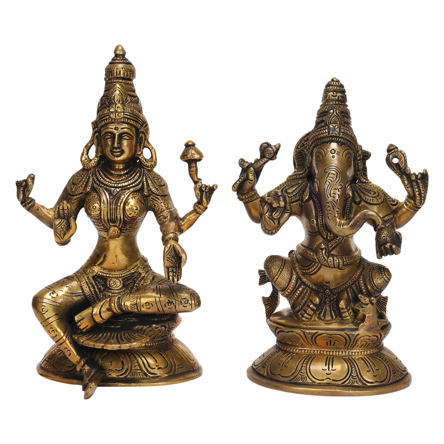 Apko Brass Laxmi Ganesha Idol Lord Lakshmi Ganesh Murti For Home Office Diwali Pooja Temple Room Decoration Showpiece 7.8 Inches